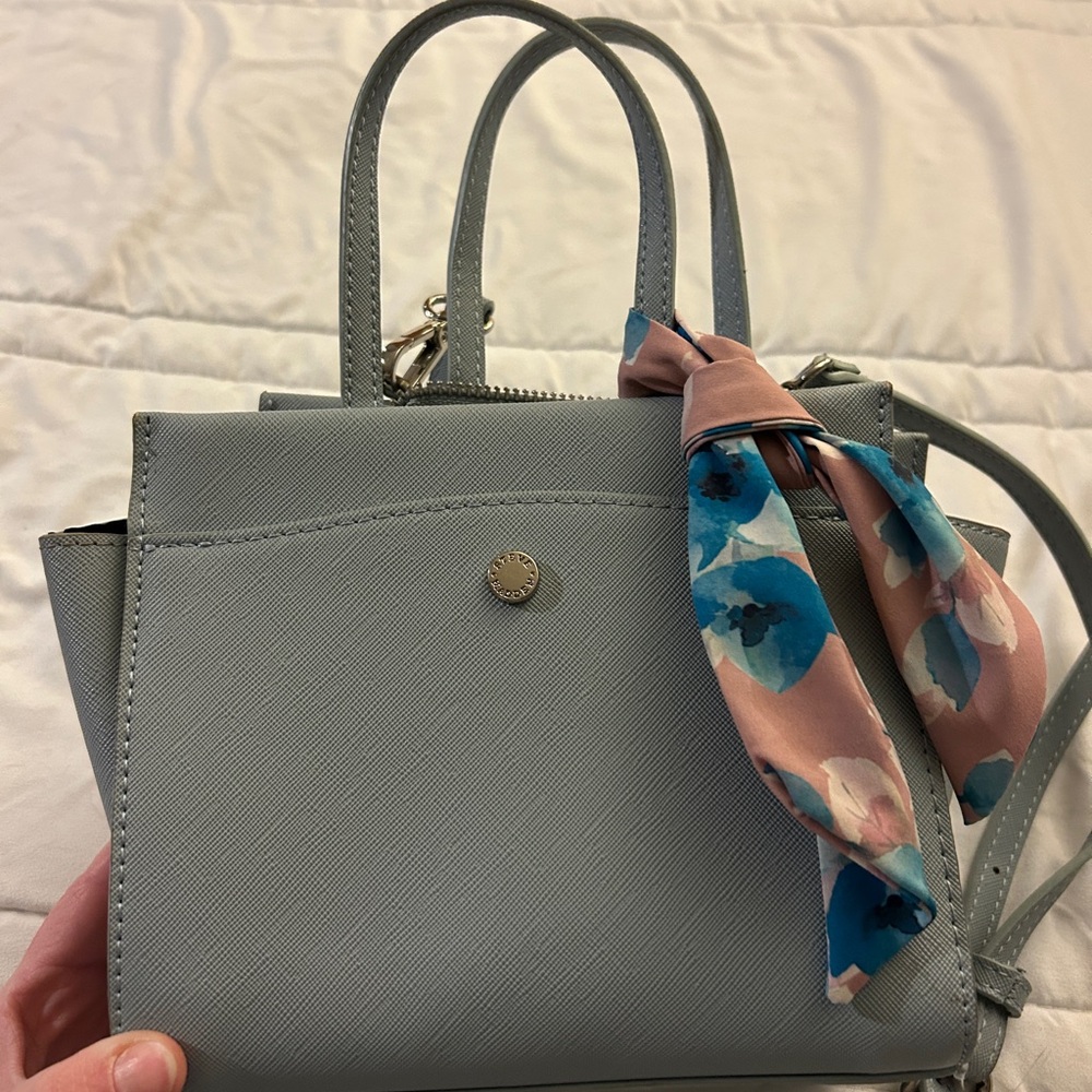 Steve Madden Sky Blue Handbag with Floral Scarf Accent
